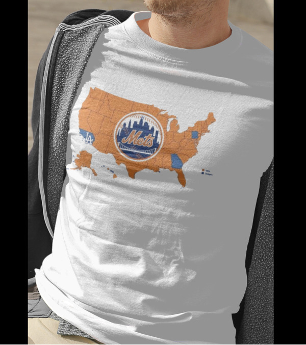 Map Of America Rooting For New York Mets In NLCS MLB With Mets And Dodgers T-Shirt