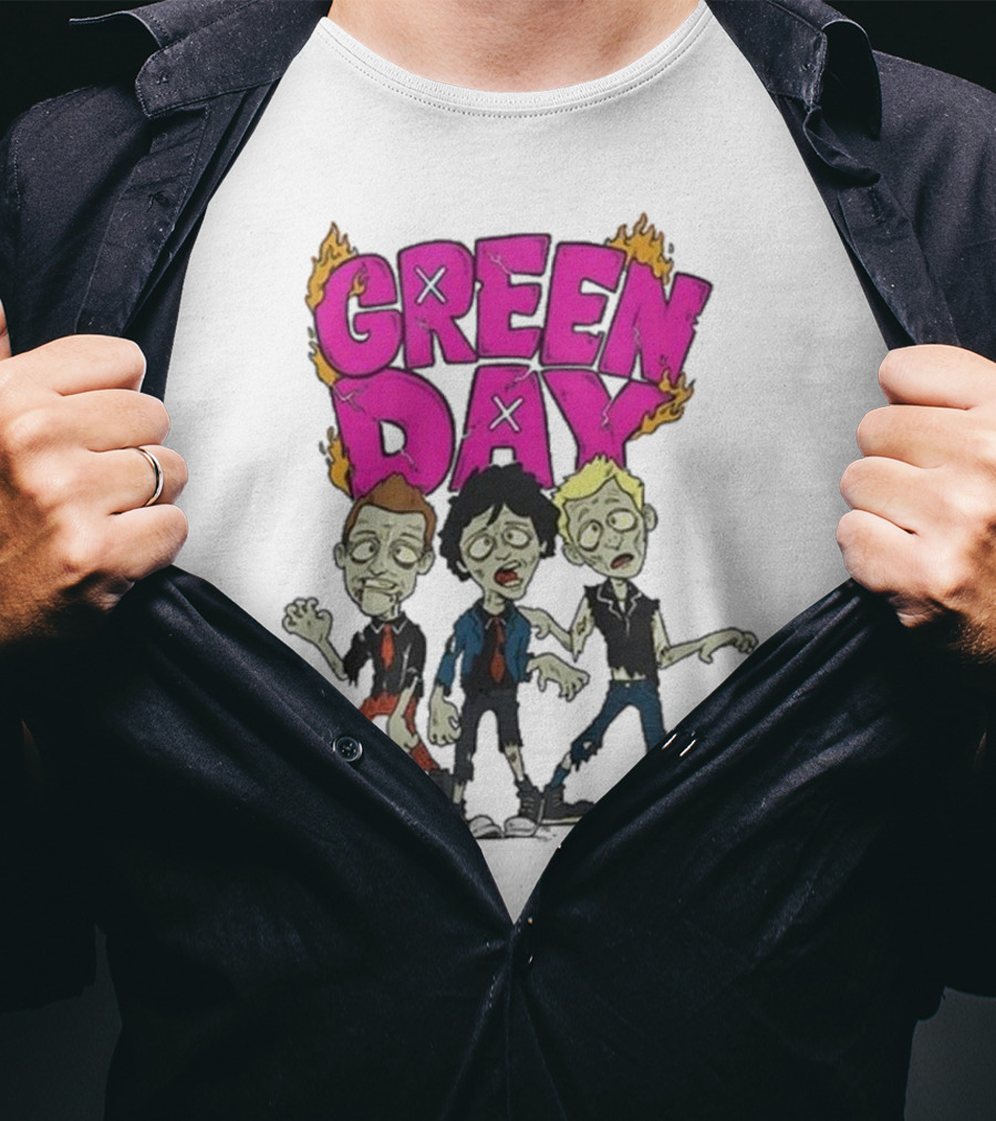 Green Day Zombie Band Cartoon Characters T-Shirt