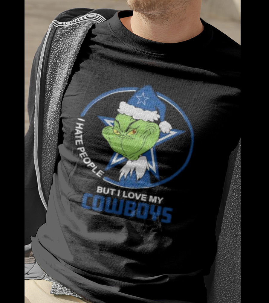 Dallas Cowboys Christmas Grinch I Hate People But I Love My Cowboys T-Shirt