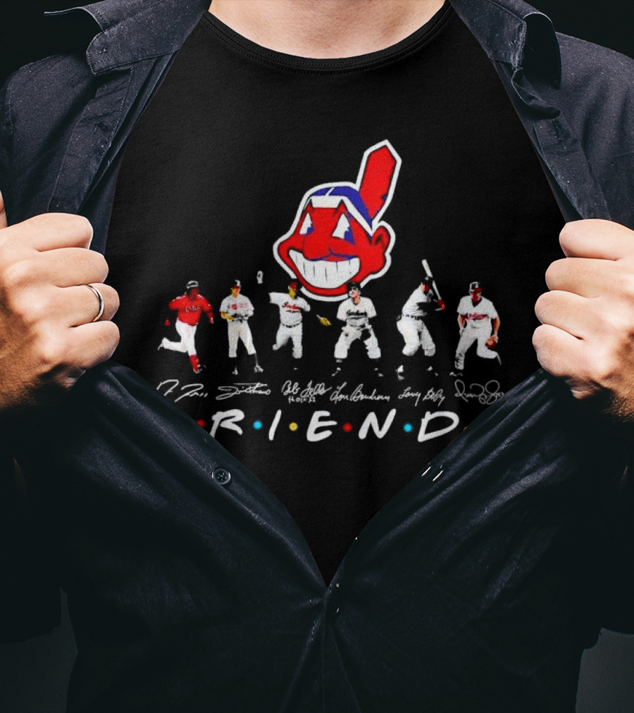Friends Cleveland Guardians Chief Wahoo Players Signatures T-Shirt