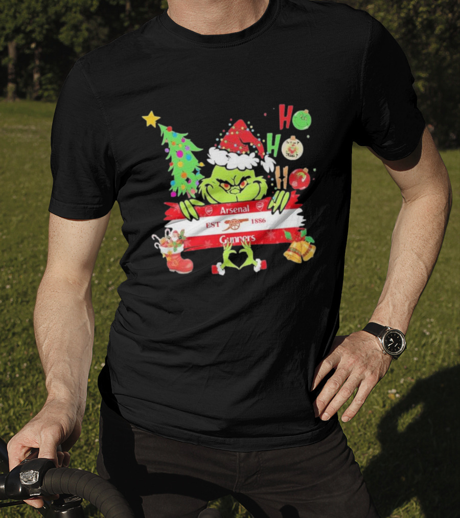 Grinch Ho Ho Ho Arsenal FC EST 1886 Gunners Christmas T-Shirt