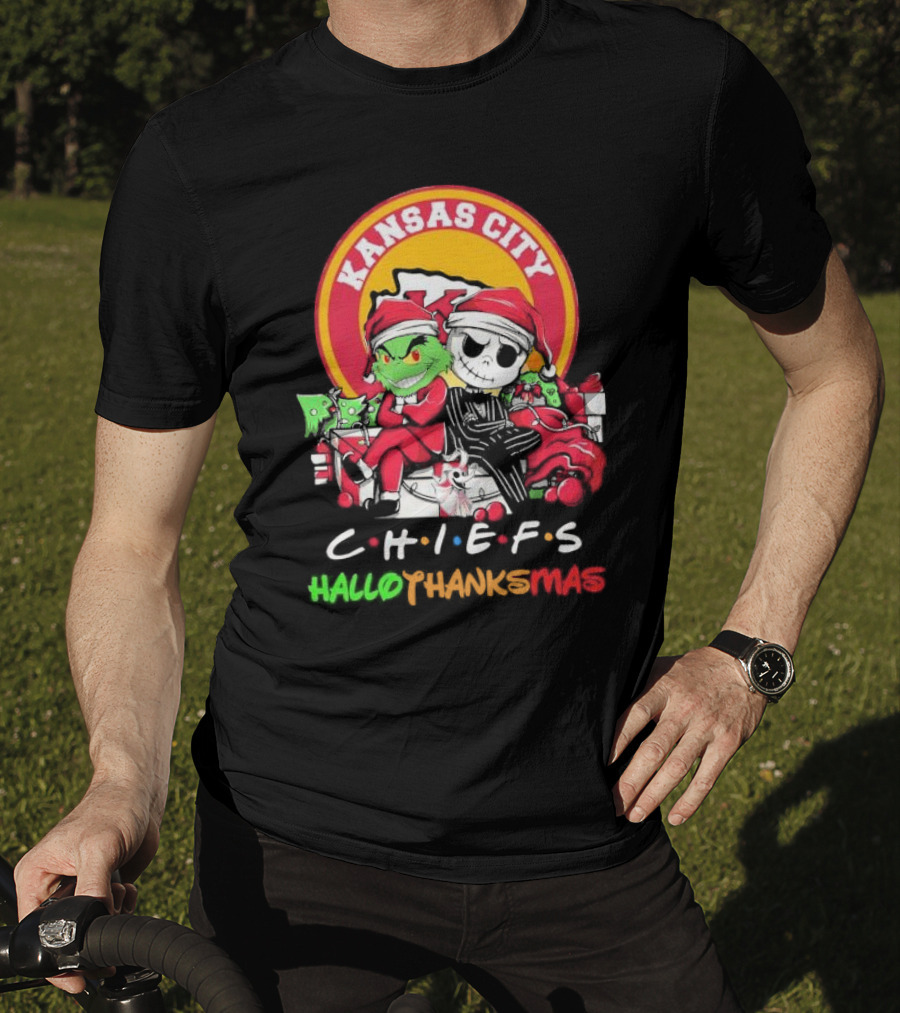 Kansas City Chiefs Grinch Jack Skellington Hallothanksmas T-Shirt