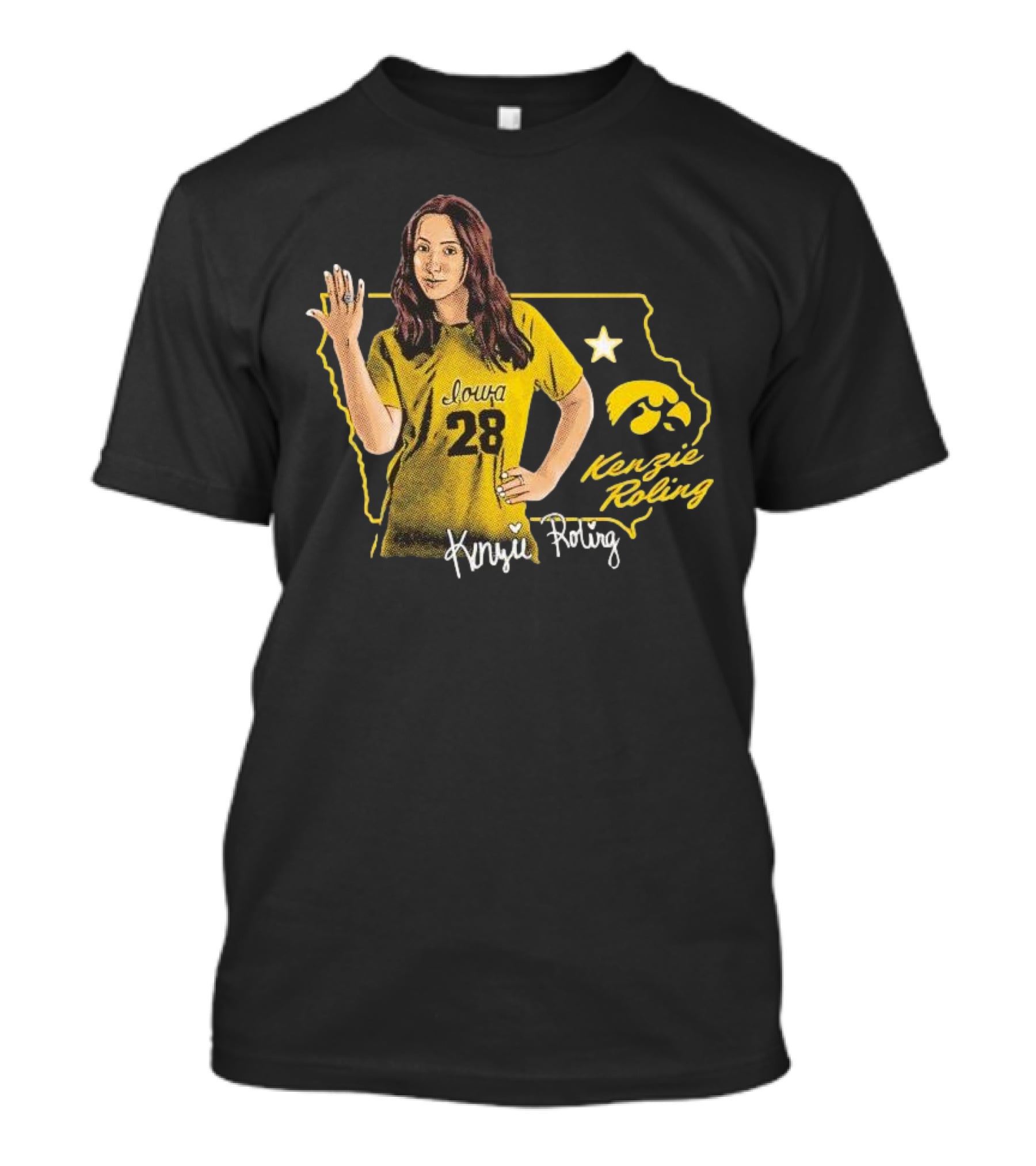 Iowa Kenzie Roling 28 Hawkeyes Cartoon Player T-Shirt