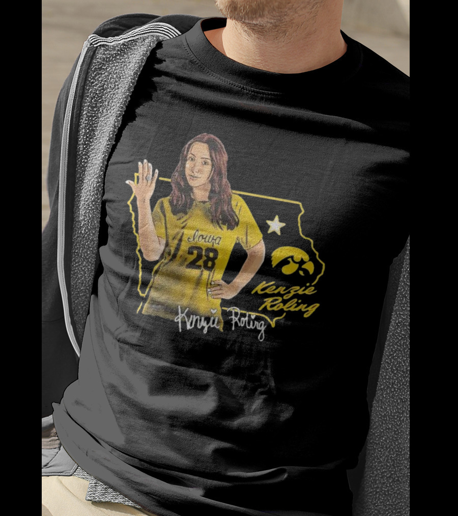 Iowa Kenzie Roling 28 Hawkeyes Cartoon Player T-Shirt