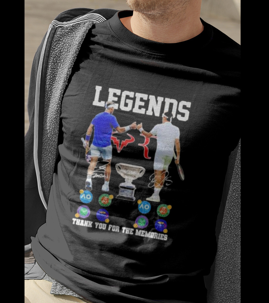 LEGENDS Roger Federer Rafael Nadal Thank You For The Memories Tennis Grand Slam Icons T-Shirt