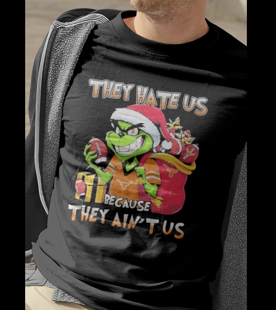 Texas Longhorns Grinch They Hate Us Because They Ain't Us Christmas Football Santa Hat Gift Bag T-Shirt
