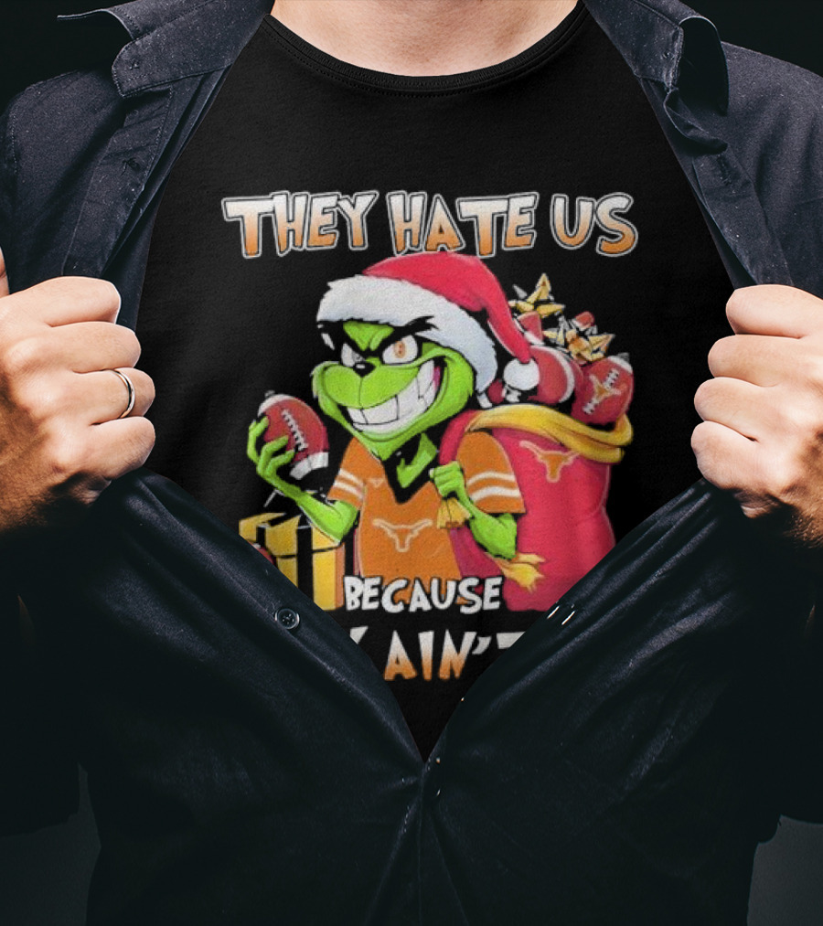 Texas Longhorns Grinch They Hate Us Because They Ain't Us Christmas Football Santa Hat Gift Bag T-Shirt