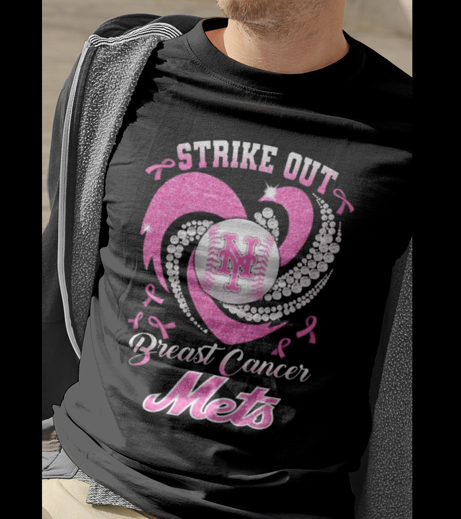 Strike Out Breast Cancer Mets Heart Diamond New York Mets T-Shirt