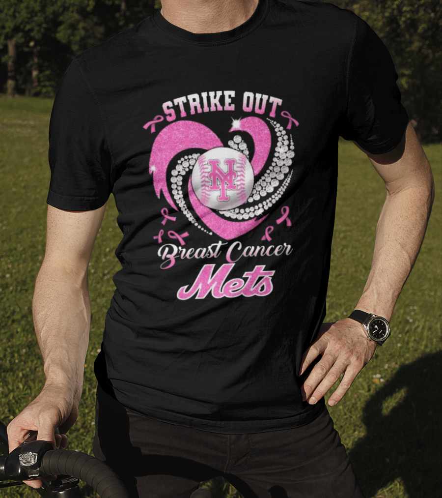 Strike Out Breast Cancer Mets Heart Diamond New York Mets T-Shirt