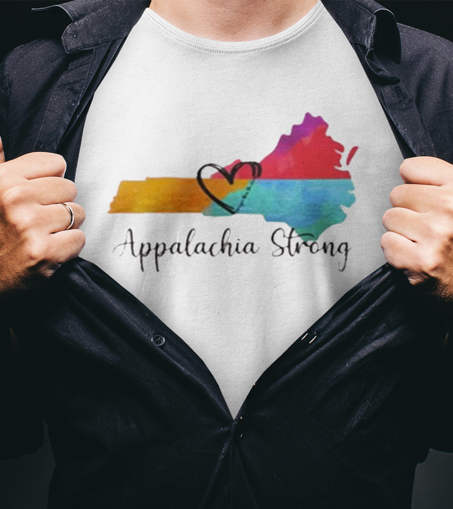 Appalachia Strong Heart Map Hurricane Helene Print T-Shirt