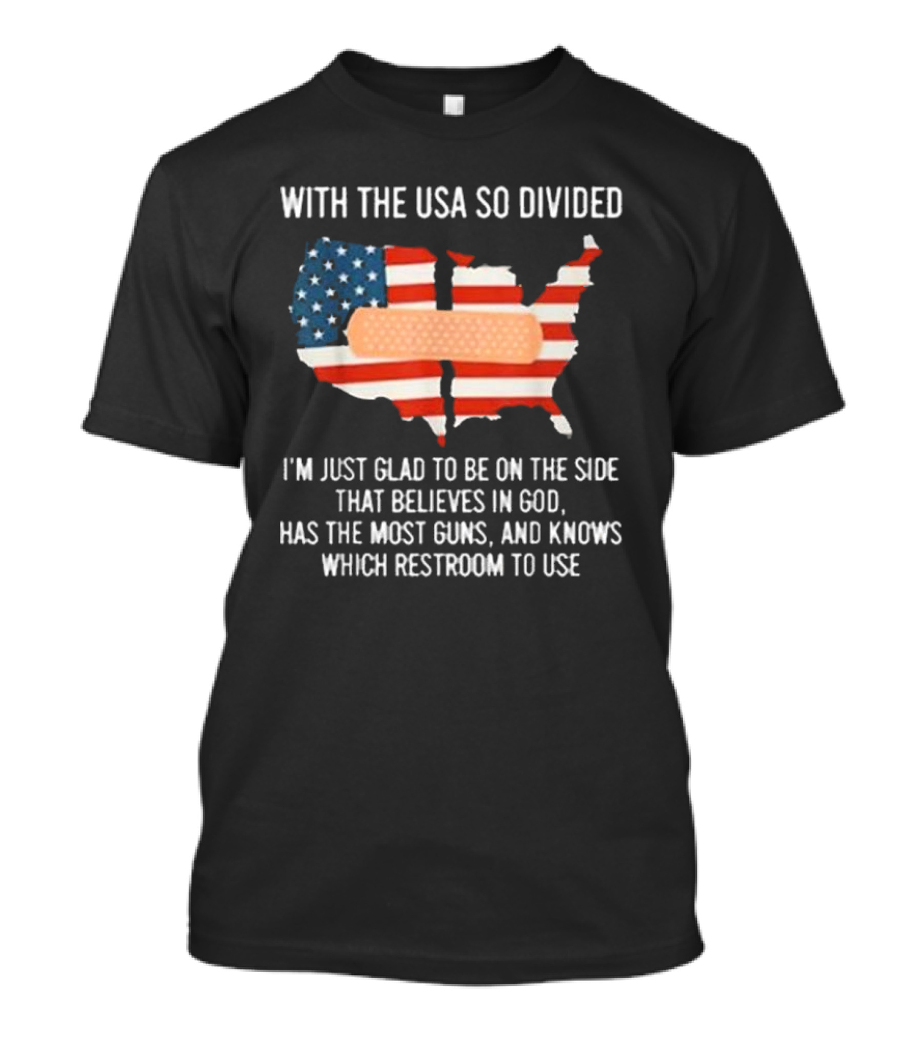 With The USA So Divided Believes In God Has The Most Guns Knows Which Restroom To Use T-Shirt