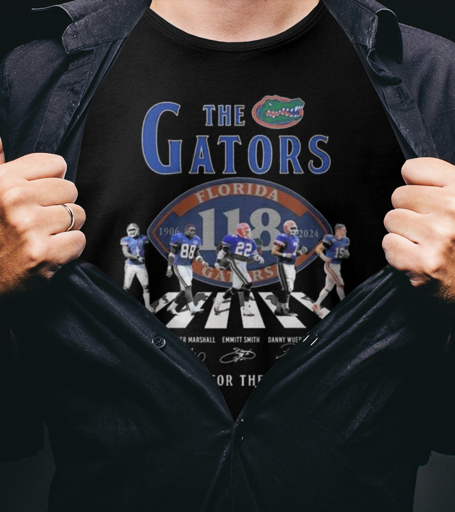 The Florida Gators 1906-2024 Signatures Of Percy Harvin, Wilber Marshall, Emmitt Smith, Danny Wuerffel, Tim Tebow Thank You For The Memories T-Shirt