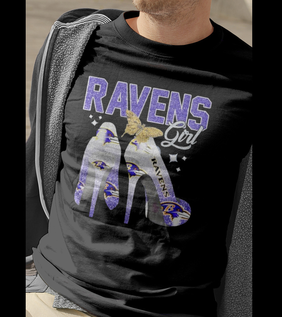 Ravens Girl High Heels Baltimore Ravens Butterfly Stars T-Shirt