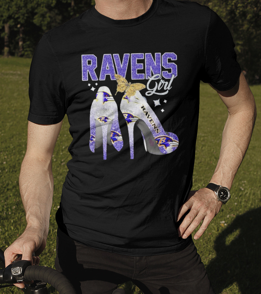 Ravens Girl High Heels Baltimore Ravens Butterfly Stars T-Shirt