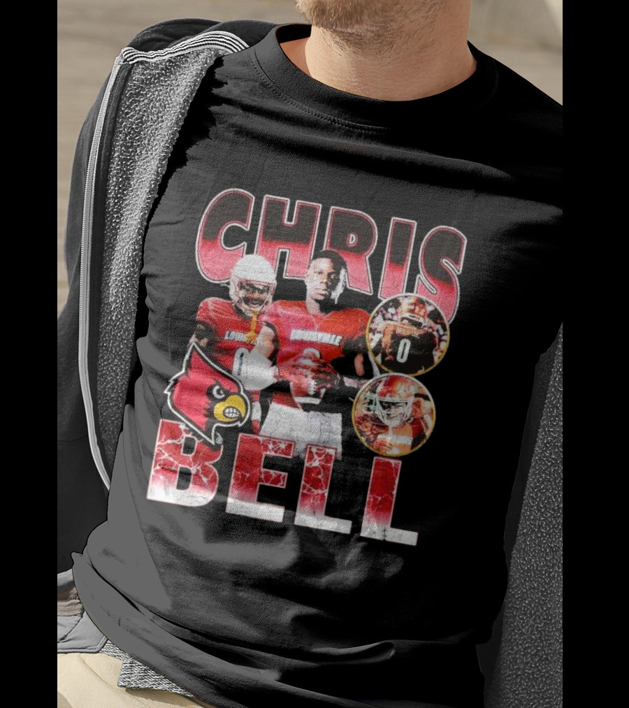 Chris Bell Louisville Cardinals Football Number 0 Retro Signature T-Shirt