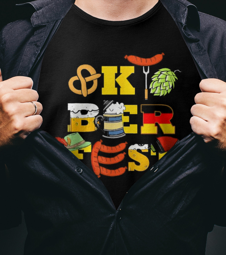 Oktoberfest Germany Beer Pretzel Sausage Hat Lederhosen BBQ T-Shirt