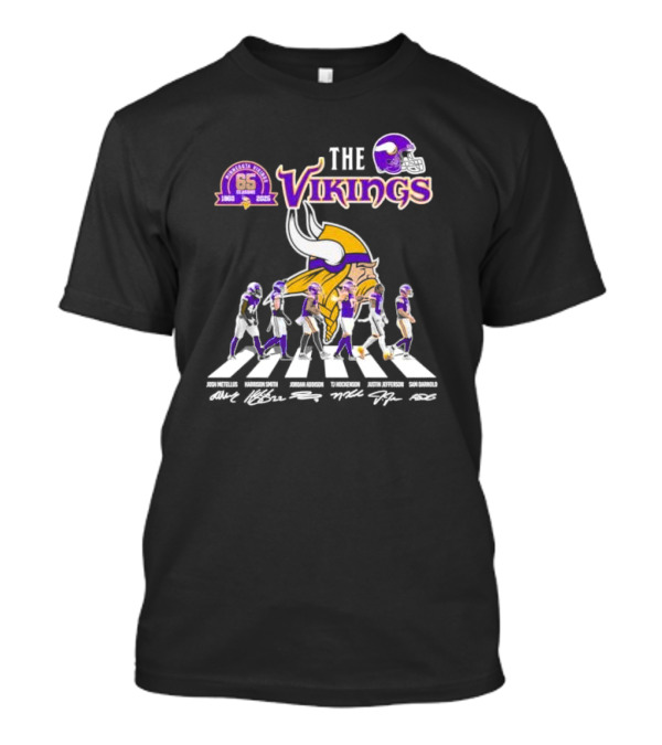 The Minnesota Vikings 65 Season 1960-2025 Josh Harrison Jordan TJ Justin Sam Signatures Vikings Helmet T-Shirt