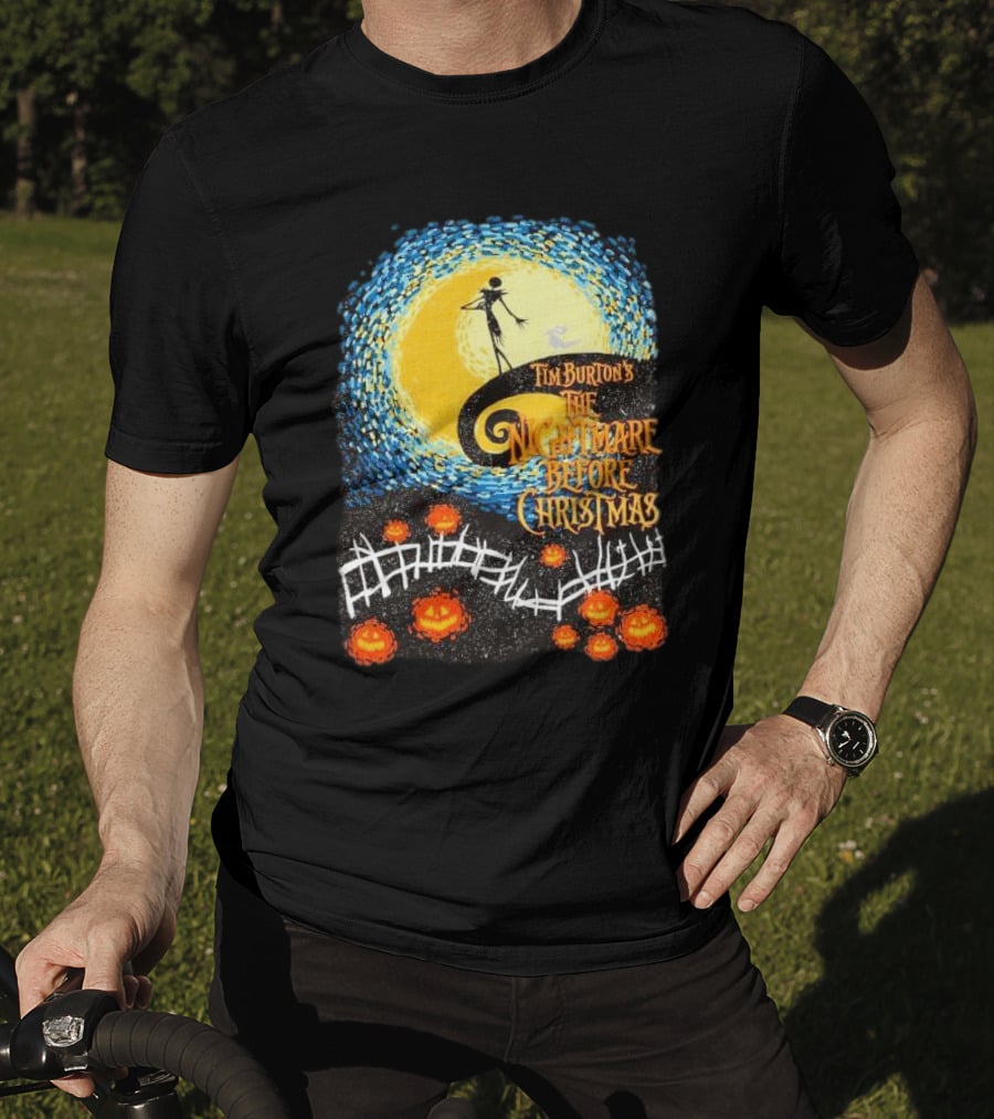 Tim Burton's The Nightmare Before Christmas Starry Night Vintage Pumpkin Fence T-Shirt