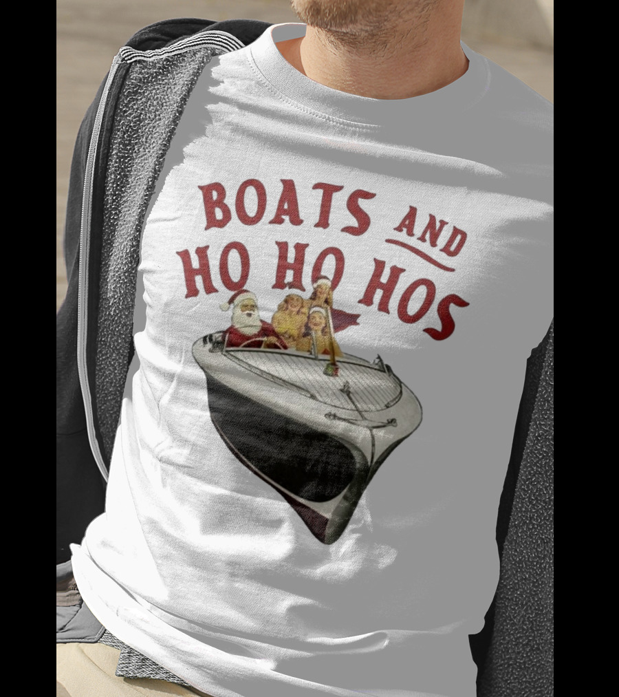 Boats And Ho Ho Hos Christmas With Santa On Boat T-Shirt