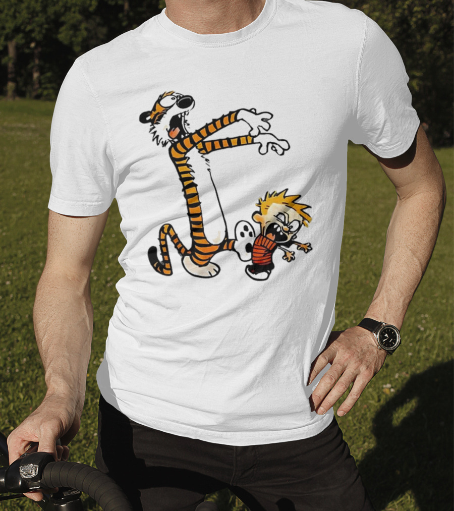 Calvin And Hobbes Playing Zombies Comic Characters Fun T-Shirt