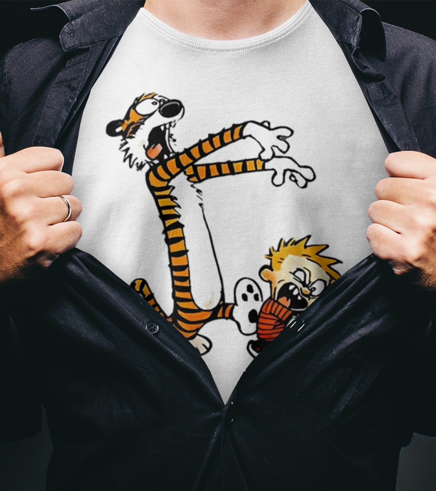 Calvin And Hobbes Playing Zombies Comic Characters Fun T-Shirt