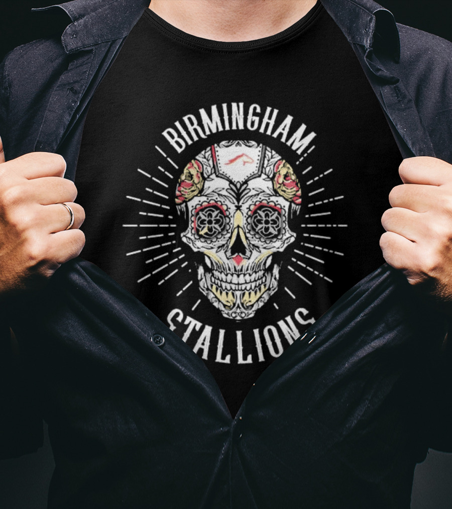 Birmingham Stallions Dia De Los Muertos Skull T-Shirt