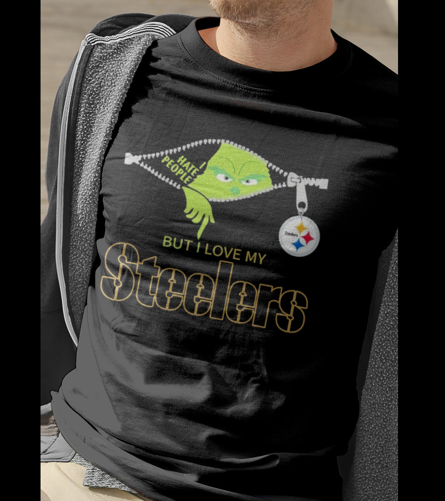 I Hate People But I Love My Pittsburgh Steelers Christmas Grinch Zip Steel Curtain T-Shirt
