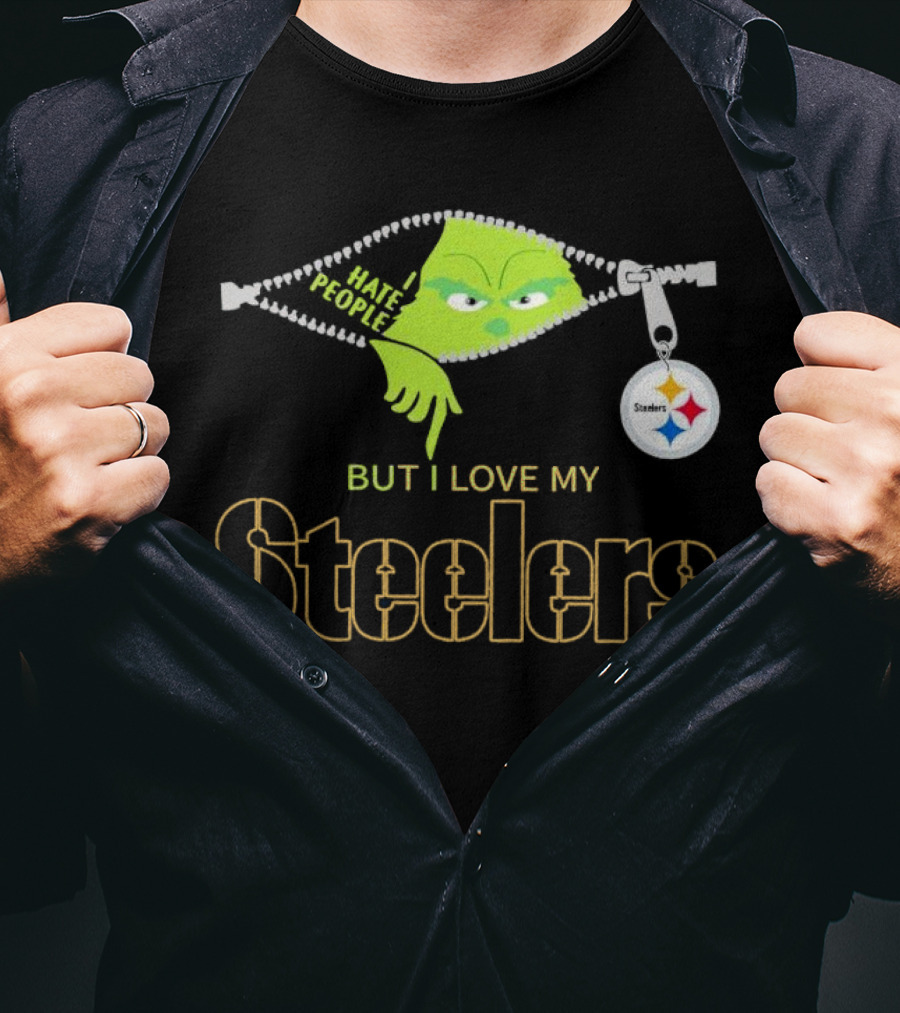 I Hate People But I Love My Pittsburgh Steelers Christmas Grinch Zip Steel Curtain T-Shirt