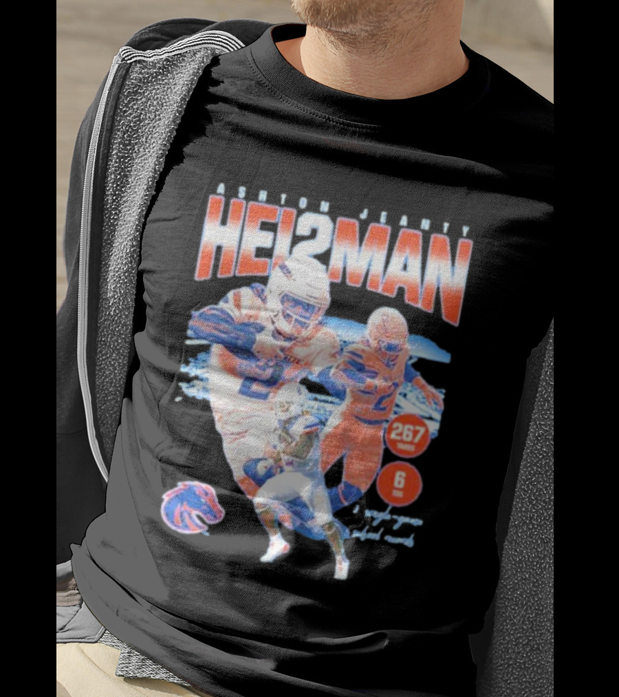 ASHTON JEANTY HEI2MAN 267 Yards 6 Touchdowns Boise State Broncos Player Collage T-Shirt