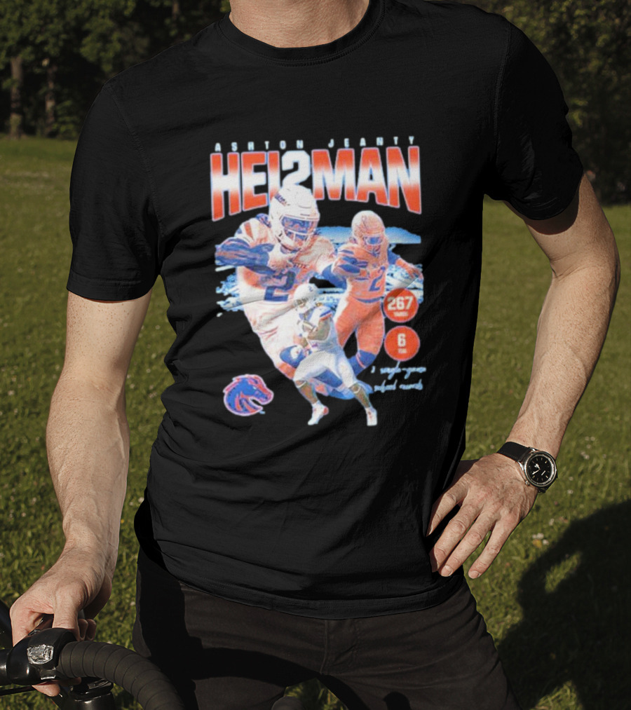 ASHTON JEANTY HEI2MAN 267 Yards 6 Touchdowns Boise State Broncos Player Collage T-Shirt