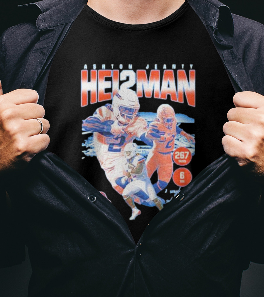 ASHTON JEANTY HEI2MAN 267 Yards 6 Touchdowns Boise State Broncos Player Collage T-Shirt