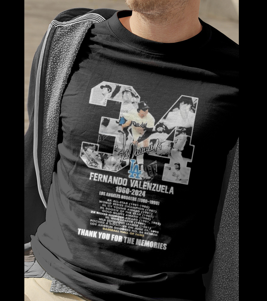 Fernando Valenzuela Los Angeles Dodgers 1980-1991 Baseball Hall Of Fame Thank You For The Memories 34 Signature T-Shirt