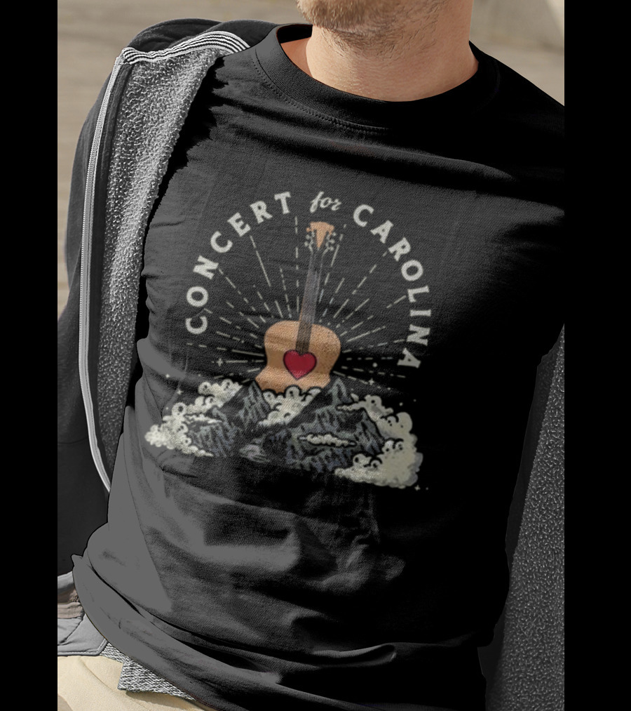 Concert For Carolina Guitar Heart And Mountains T-Shirt