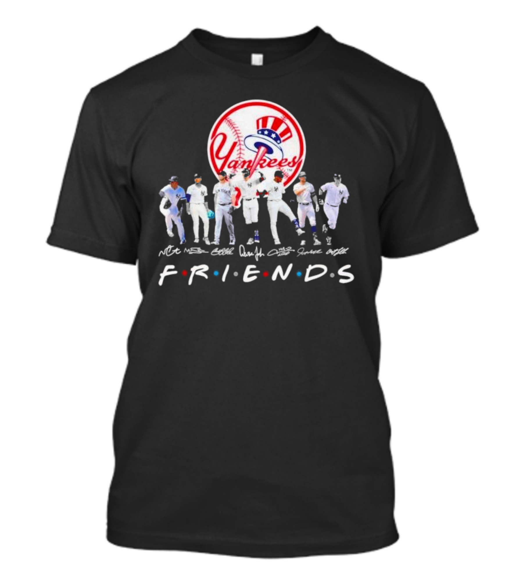 New York Yankees Friends TV Show Style Logo With Baseball Players Signatures T-Shirt