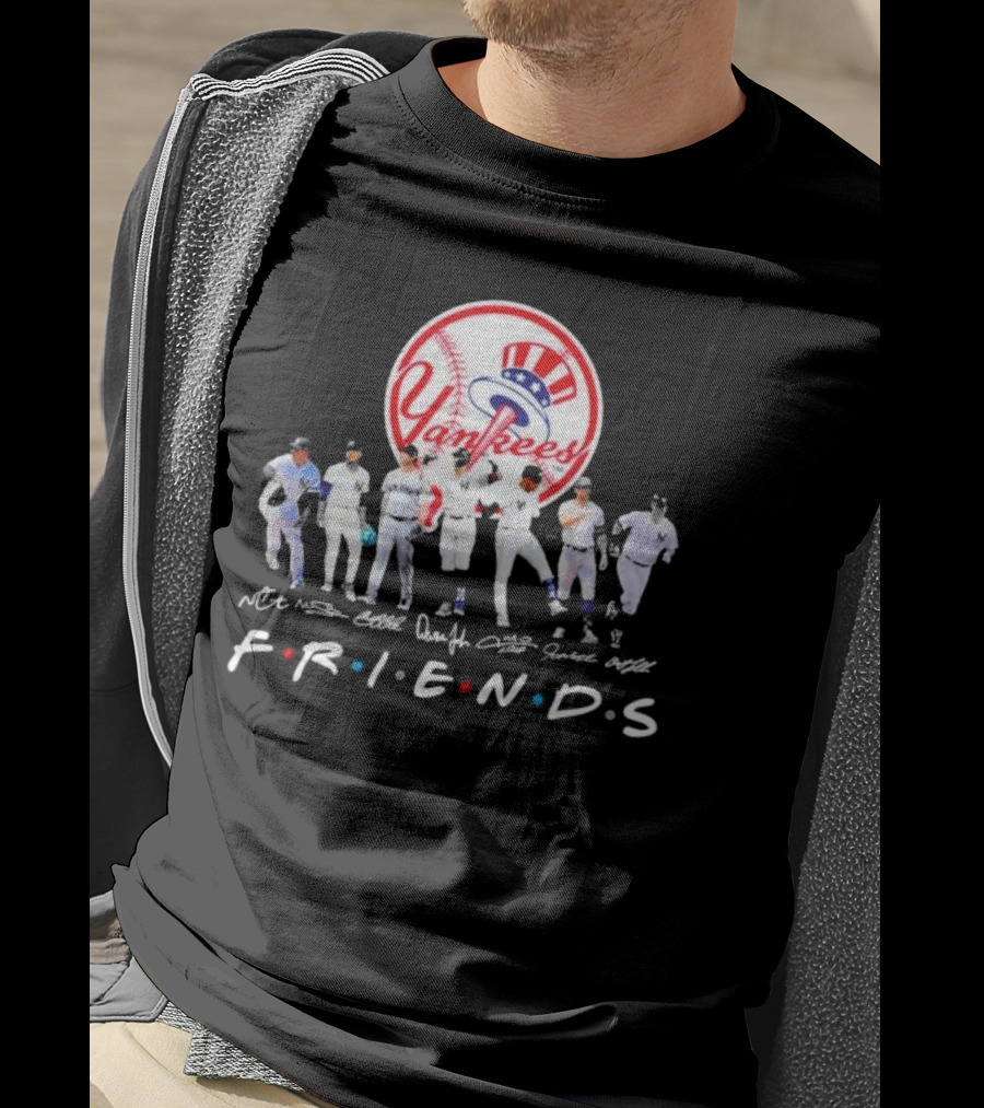 New York Yankees Friends TV Show Style Logo With Baseball Players Signatures T-Shirt
