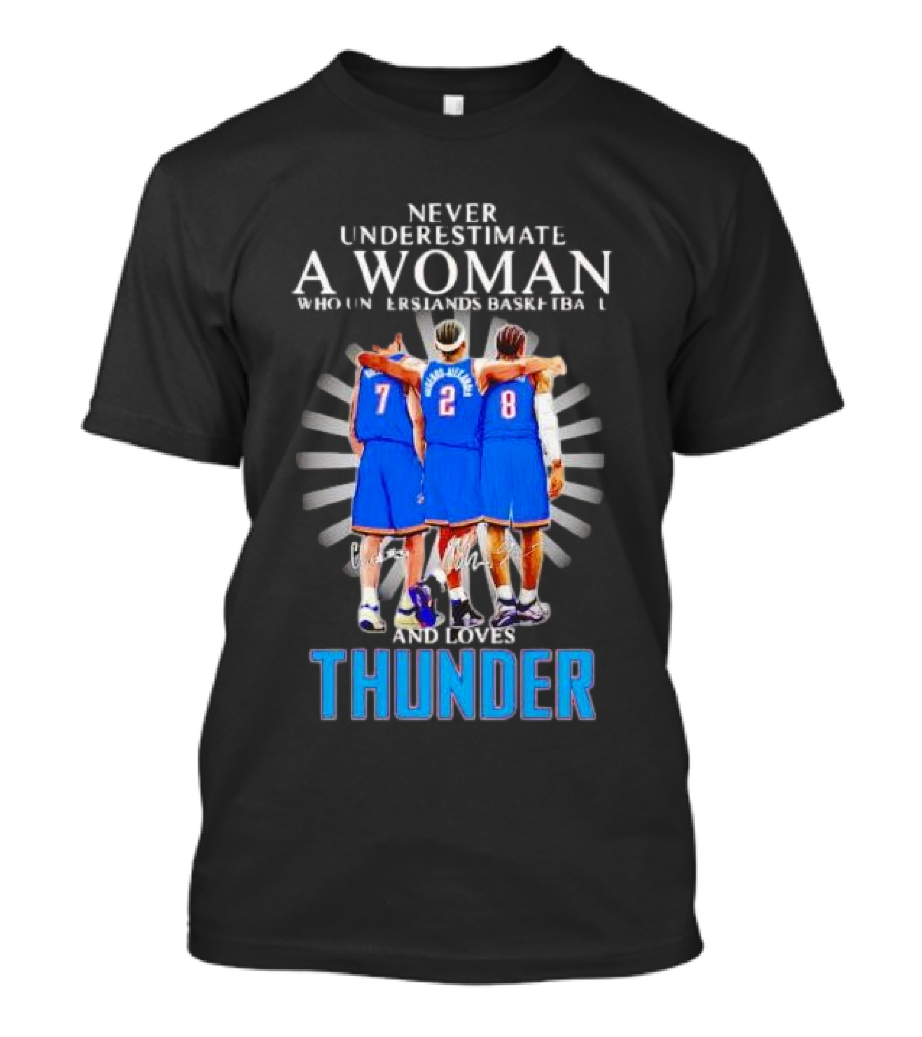 Never Underestimate A Woman Who Understands Basketball And Loves Thunder Players T-Shirt