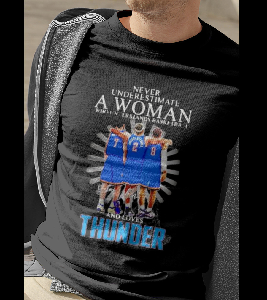 Never Underestimate A Woman Who Understands Basketball And Loves Thunder Players T-Shirt