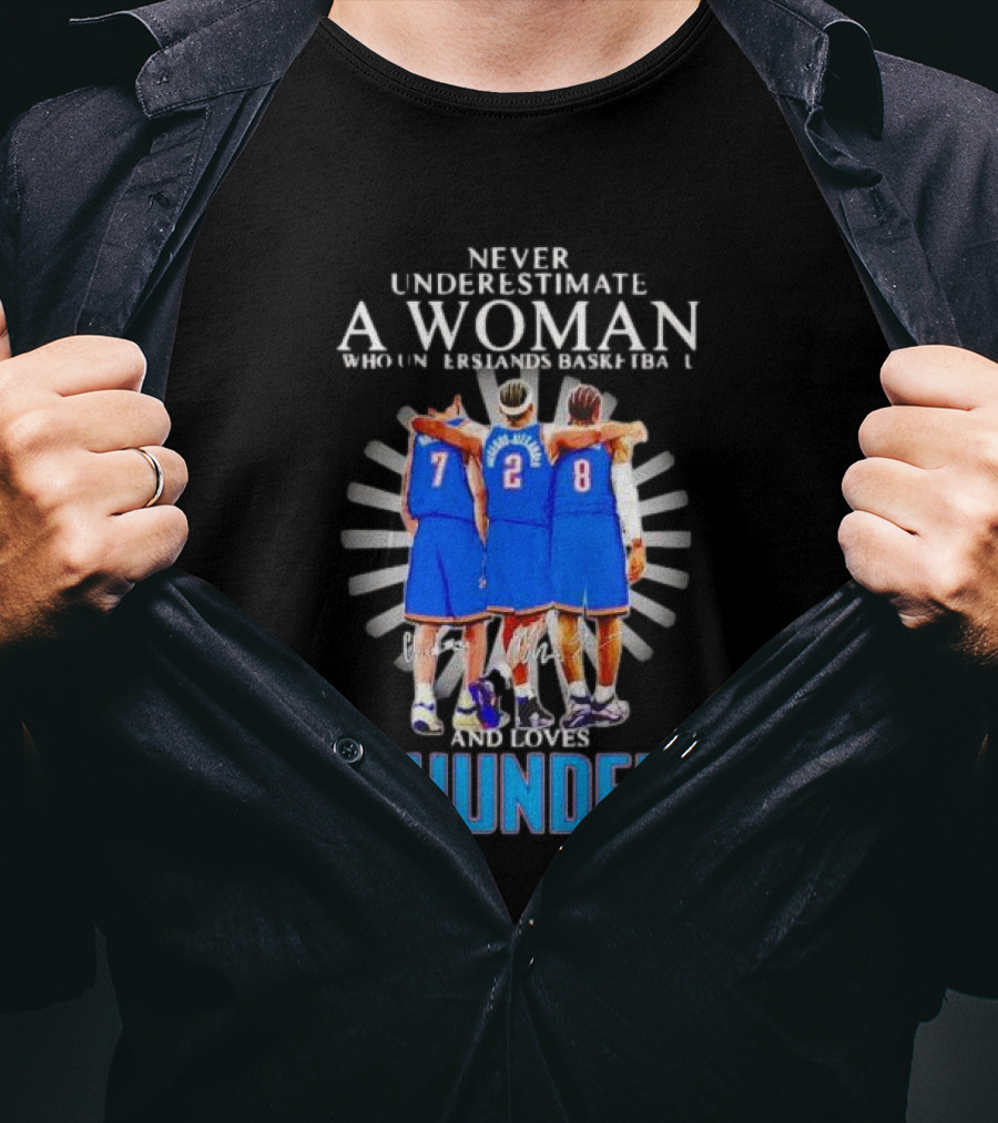 Never Underestimate A Woman Who Understands Basketball And Loves Thunder Players T-Shirt
