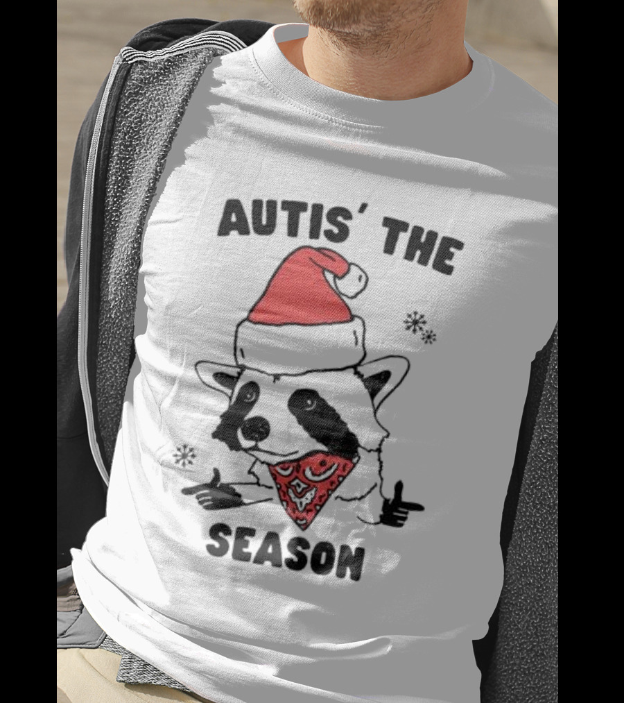 Autis' The Season Santa Raccoon Christmas Holiday Festive T-Shirt