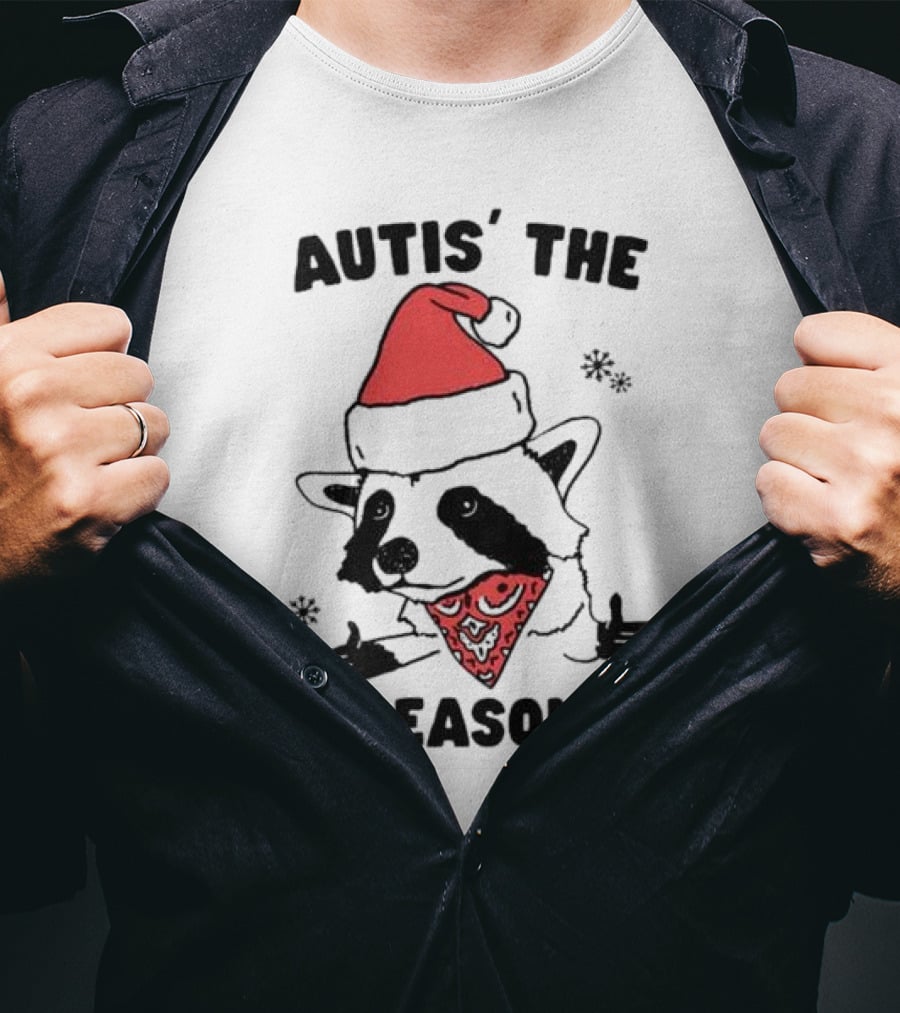 Autis' The Season Santa Raccoon Christmas Holiday Festive T-Shirt