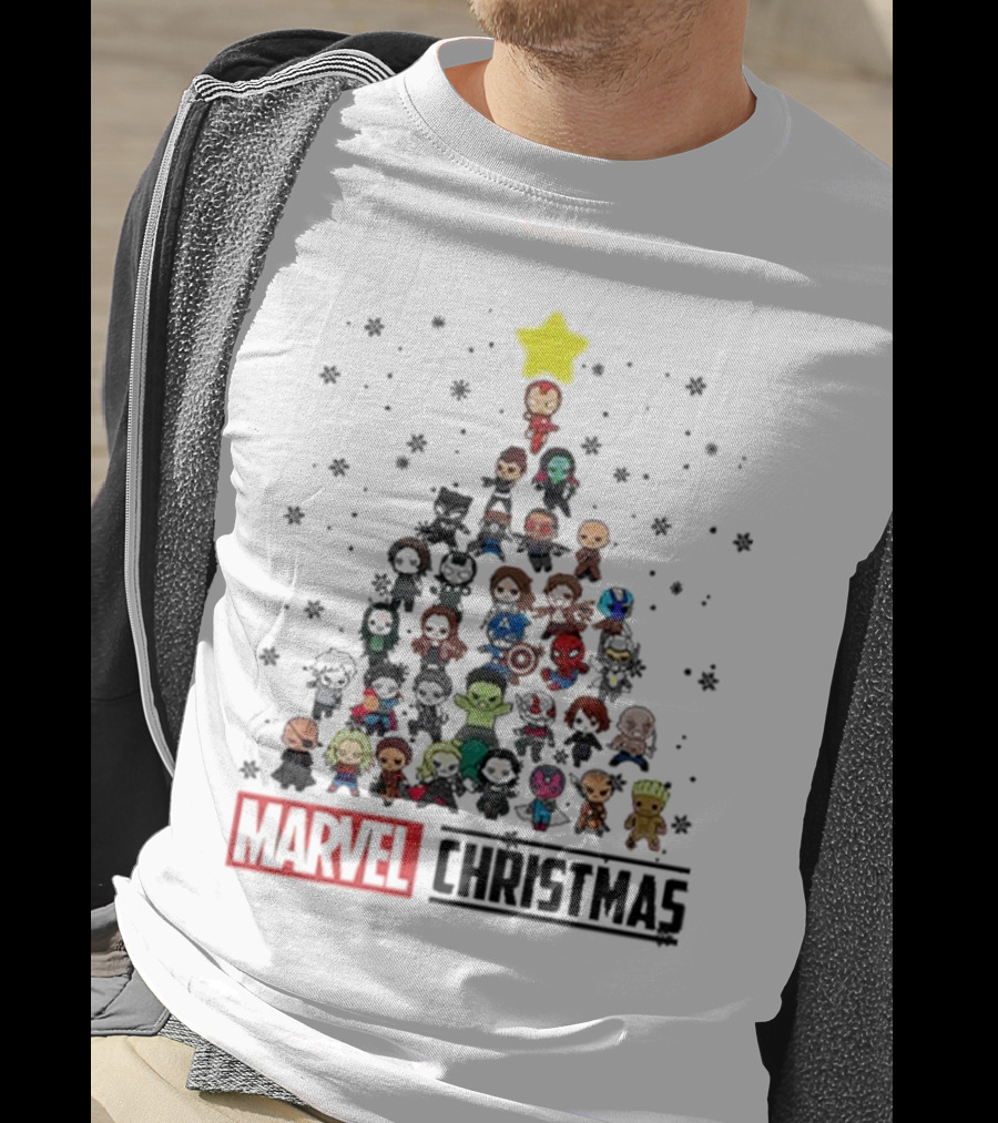 Marvel Christmas Chibi Avengers Characters Tree T-Shirt