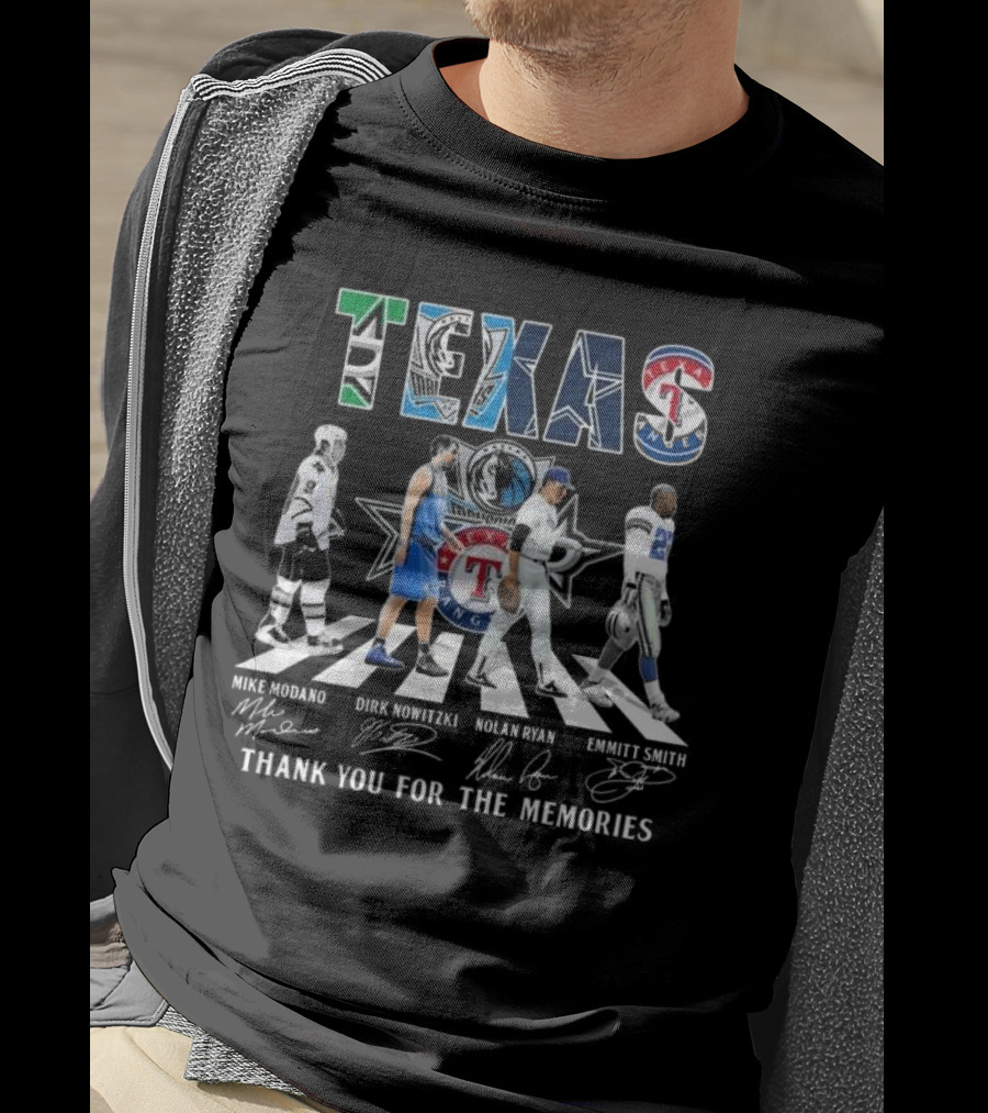 Texas Legends Mike Modano Dirk Nowitzki Nolan Ryan Emmitt Smith Thank You For The Memories T-Shirt