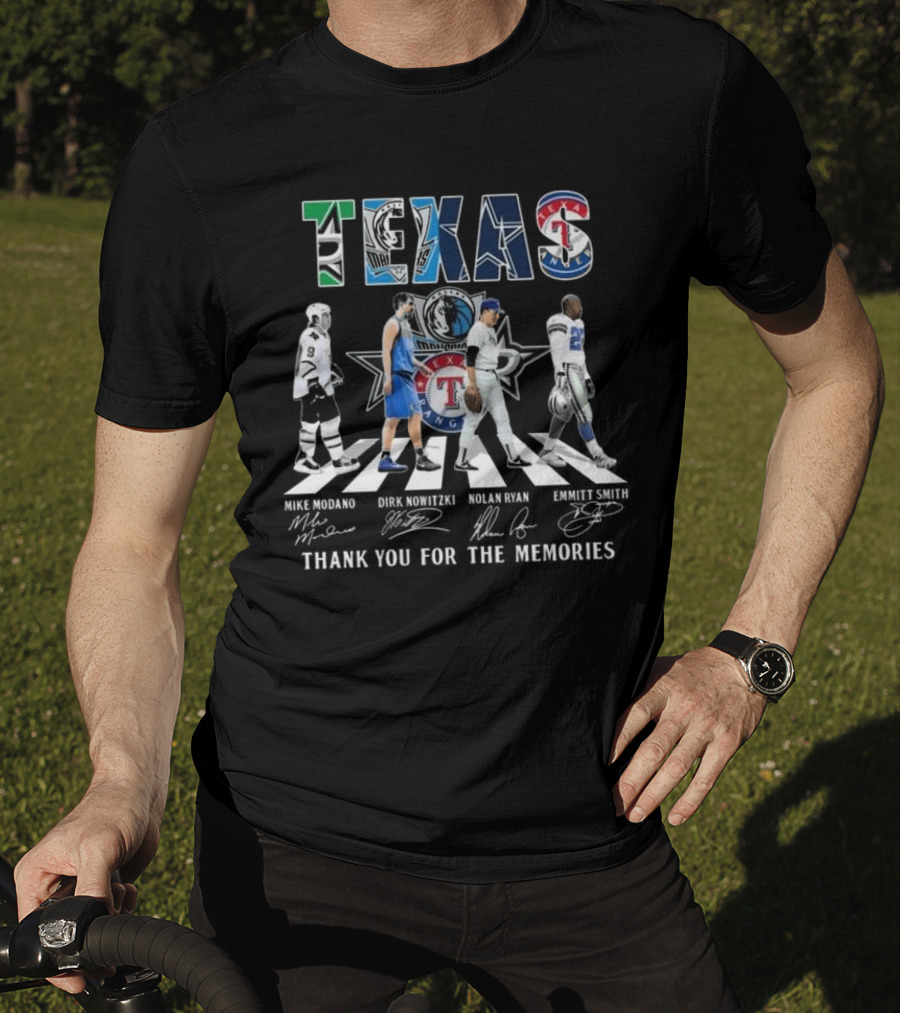 Texas Legends Mike Modano Dirk Nowitzki Nolan Ryan Emmitt Smith Thank You For The Memories T-Shirt