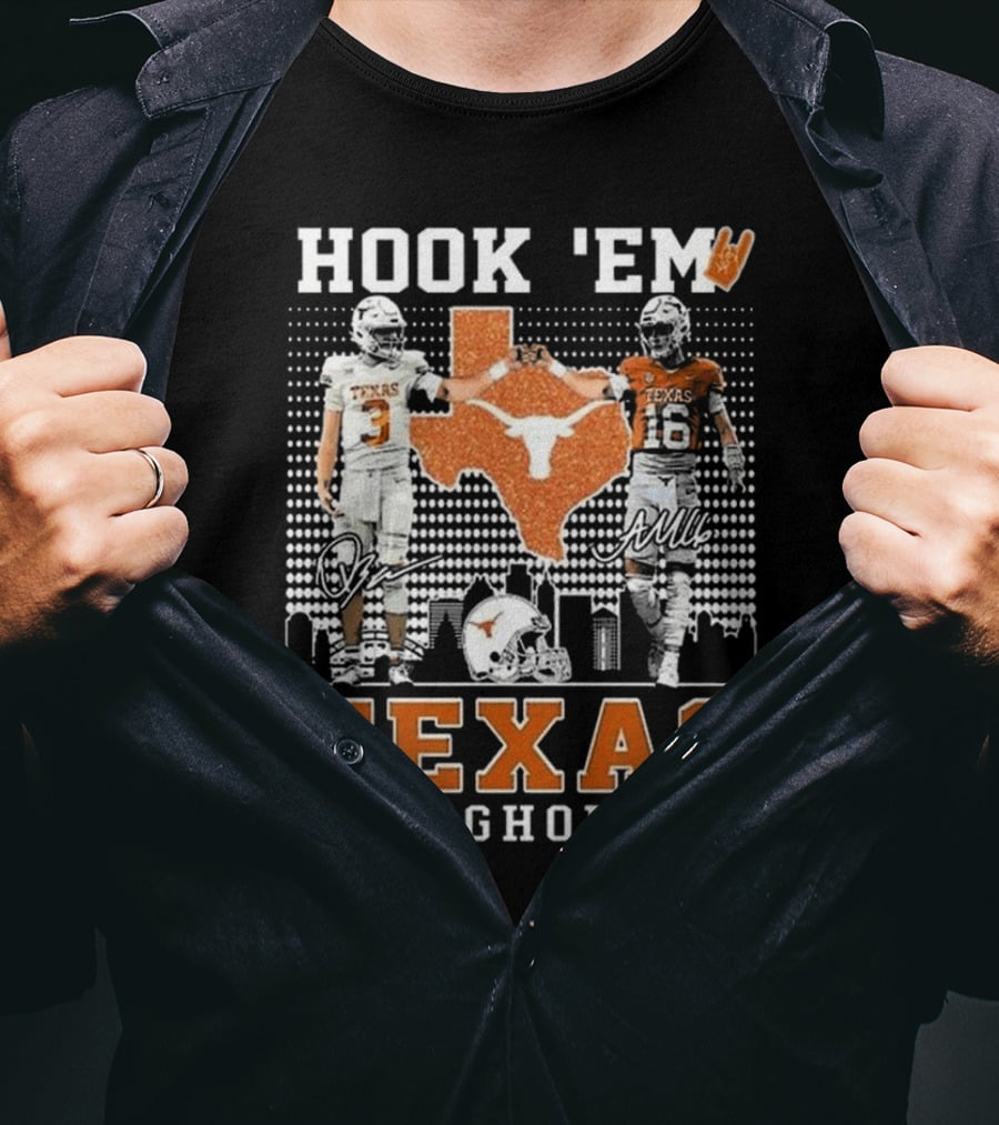 Hook 'Em Texas Longhorns Jordan Whittington Arch Manning Signatures T-Shirt
