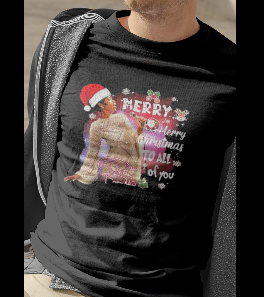 Aretha Franklin Merry Christmas To All Of You Santa Hat Snowflakes T-Shirt
