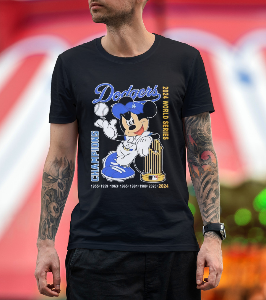 Dodgers 2024 World Series Champions Mickey Mouse 1955-2024 T-Shirt