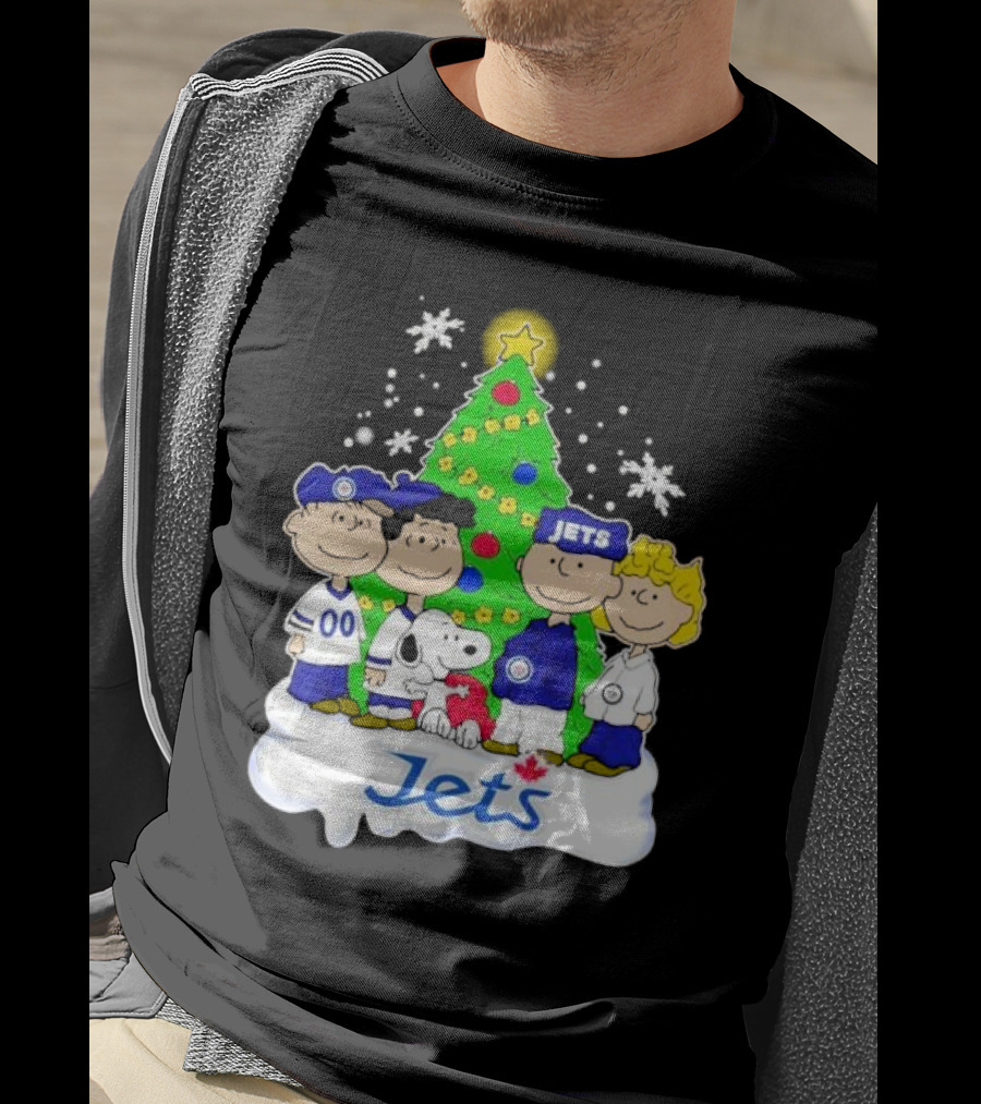 Winnipeg Jets Peanuts Characters Christmas Tree Snoopy Snowflakes T-Shirt
