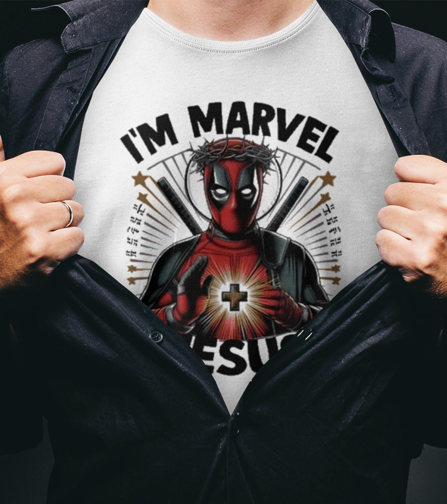 I'm Marvel Jesus Deadpool With Cross Halo And Swords T-Shirt