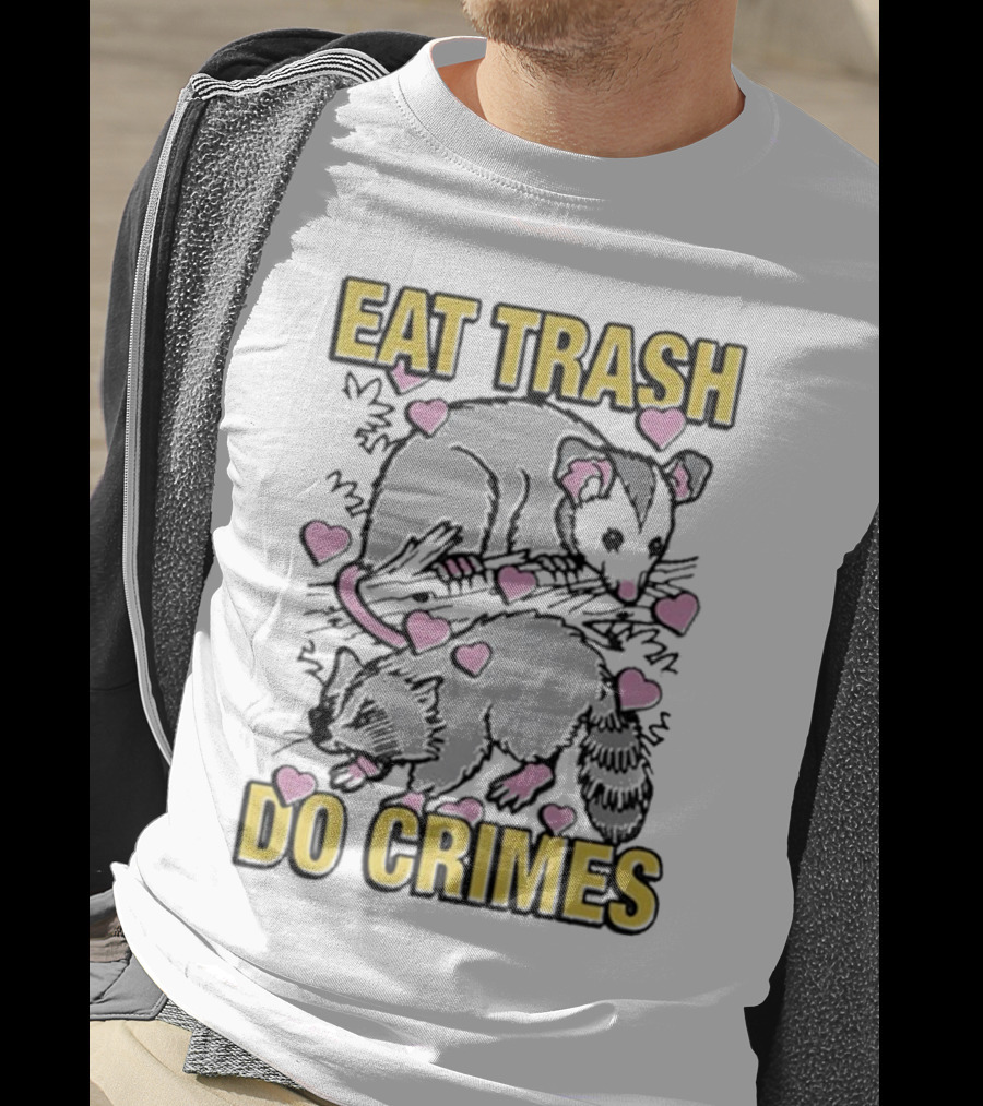 Eat Trash Do Crimes Possum And Raccoon With Pink Hearts T-Shirt