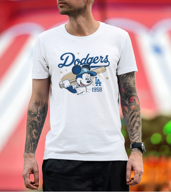 Premium T-Shirt: Mickey Mouse Dodgers LA 1958 Baseball MLB Team Retro Fashion T-Shirt Mickey Mouse Dodgers LA 1958 Baseball MLB Team Retro Fashion T-Shirt